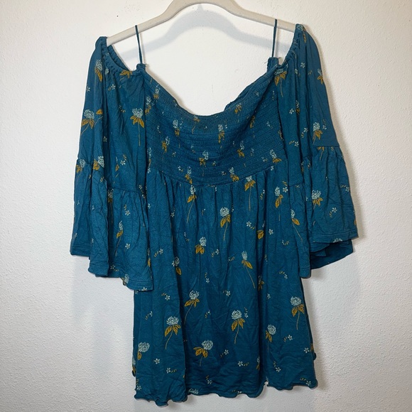 Free People Lana Printed Tunic Top Square Neck in Blue NWOT - Picture 5 of 8